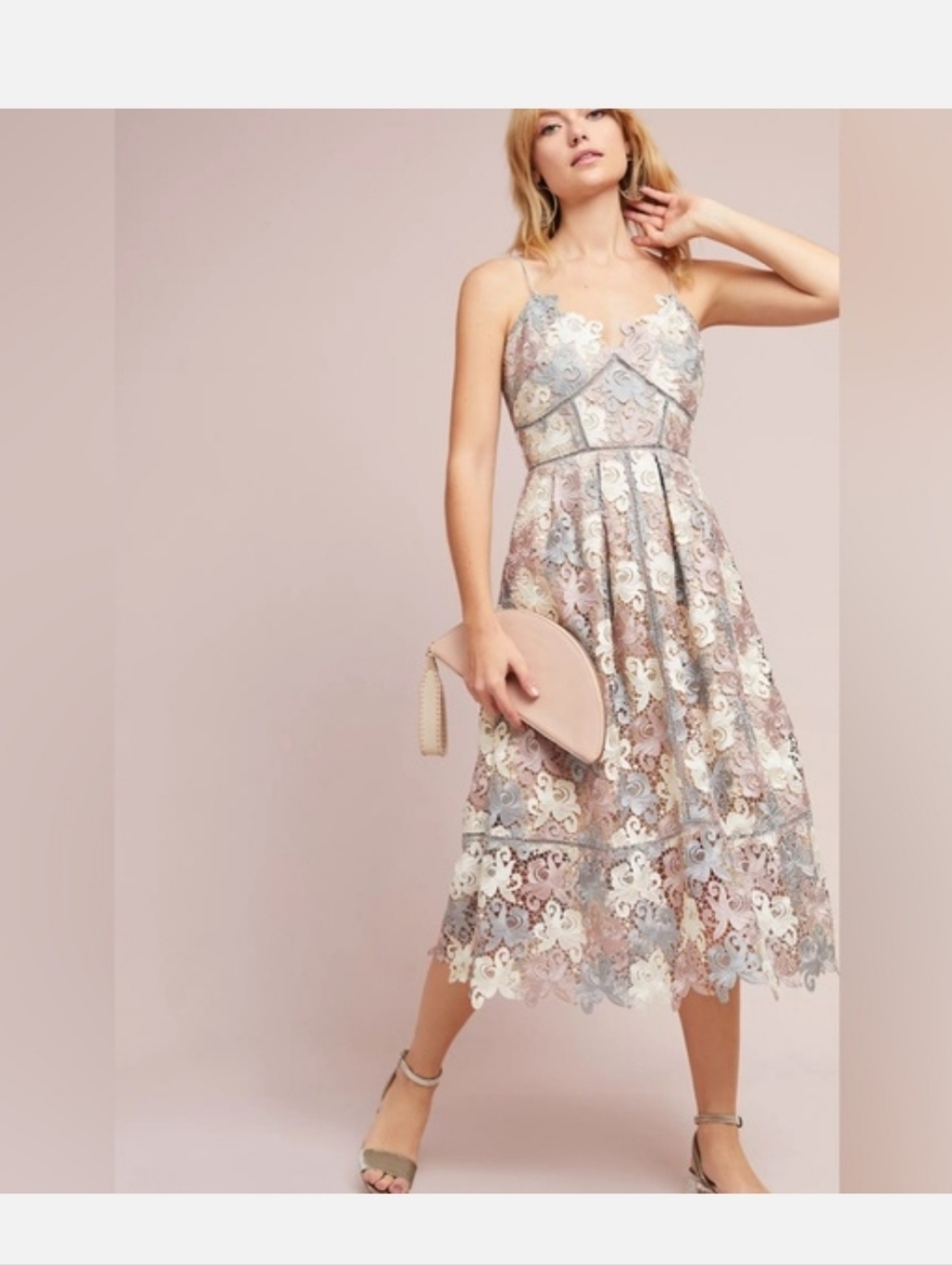 Eri + Ali Everleigh Lace Midi Dress Wirh Pockets Size Small